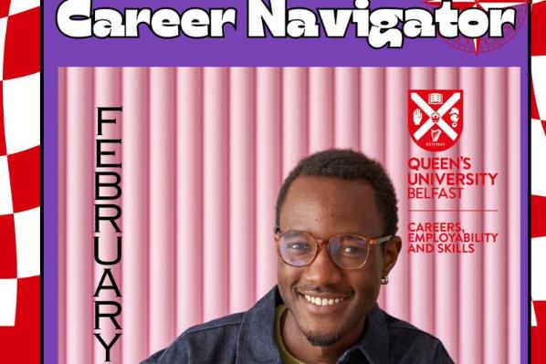 front cover page of online magazine Career Navigator person sitting smiling to camera